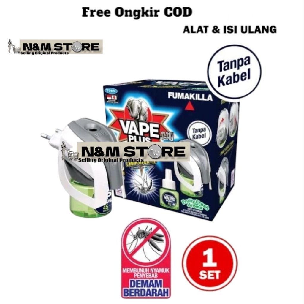 Fumakilla Vape Plus Electric Liquid Device Cordless FullSet Alat + Isi Aroma Fruity Fresh 45malam [N