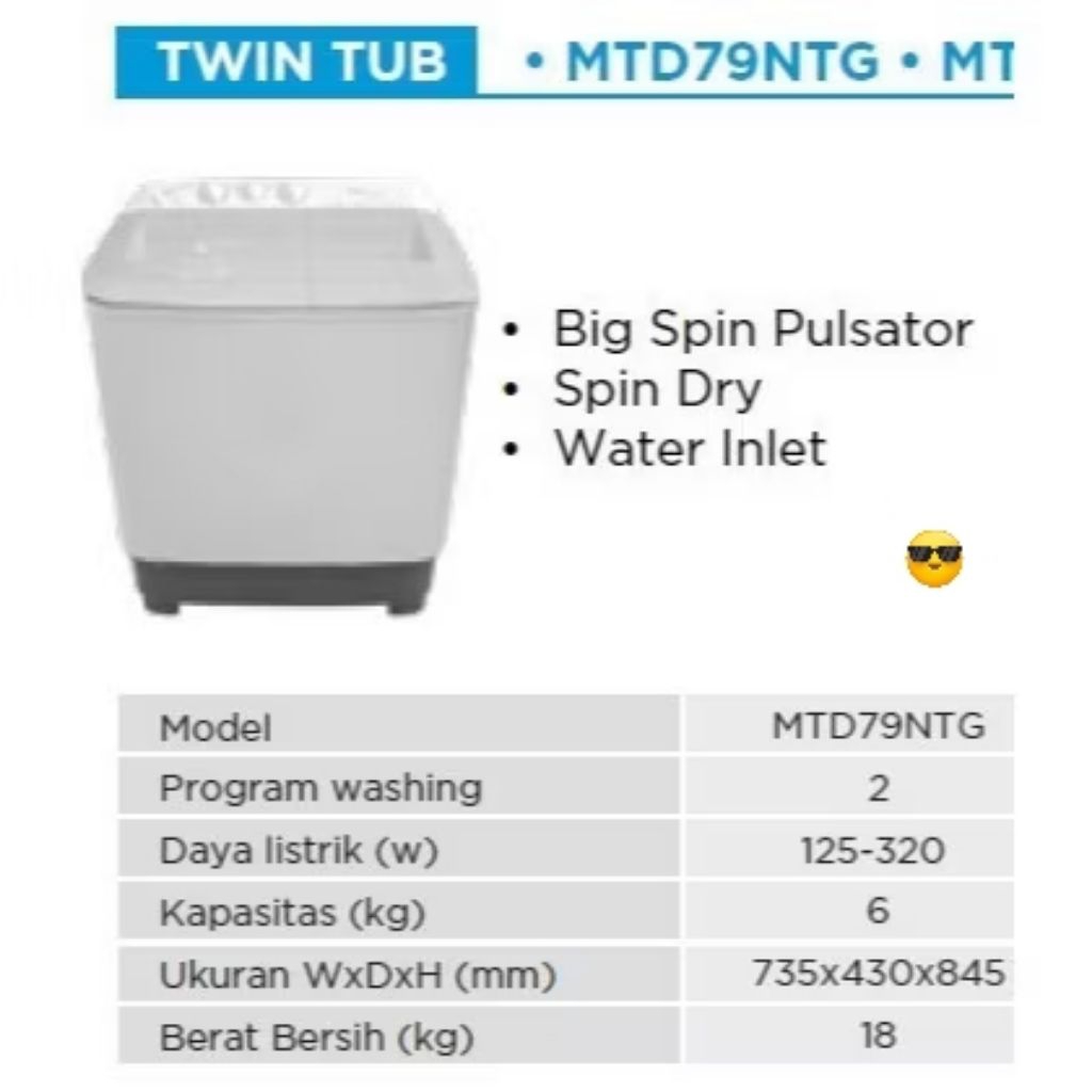 mesin cuci midea 6kg MTD79NTG