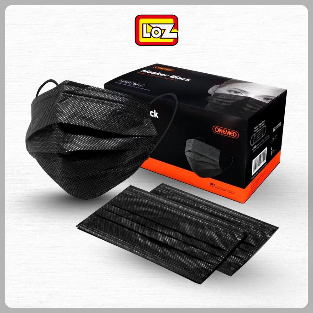 Masker 3ply - Hitam ONEMED Masker Medis Bedah Isi 50pcs