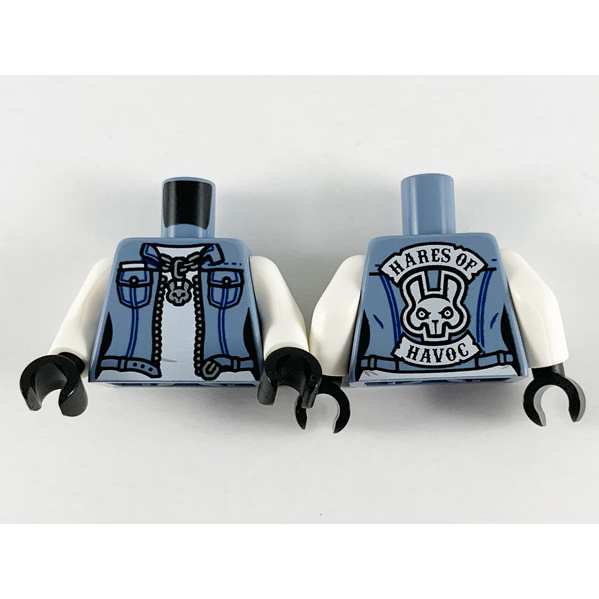 Lego Sand Blue Part 973pb3777c01 Torso Female Denim Jacket and Silver Zipper and Chain with Rabbit P