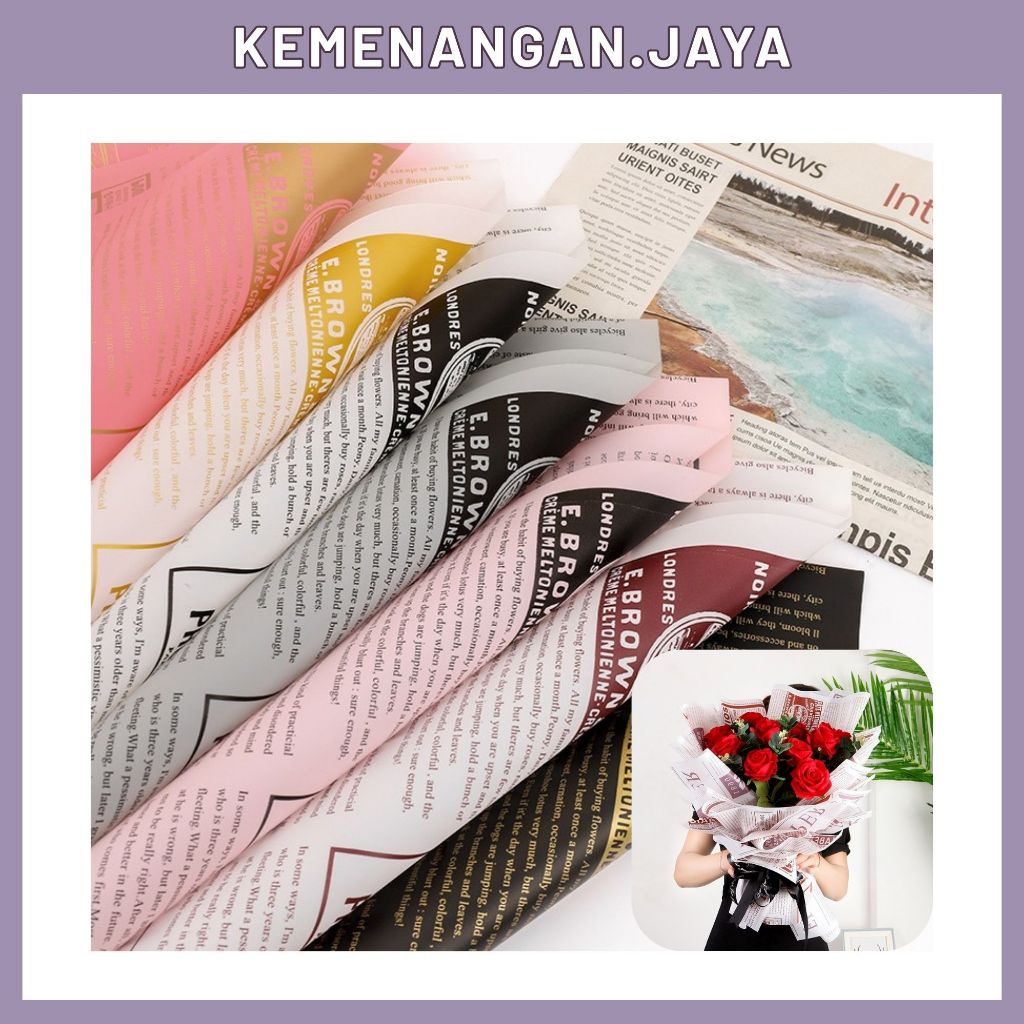 Kertas Buket Bunga Motif Koran Flower Wrapping News Paper Cellophane KB109