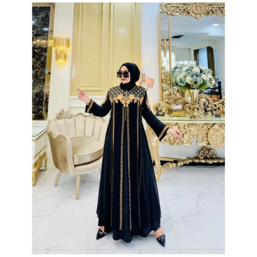 GAMIS ABAYA TURKI TERBARU BORDIR BUNGA MECA SERIES JERSEY PREMIUM MIX CERUTY BABY DOLL