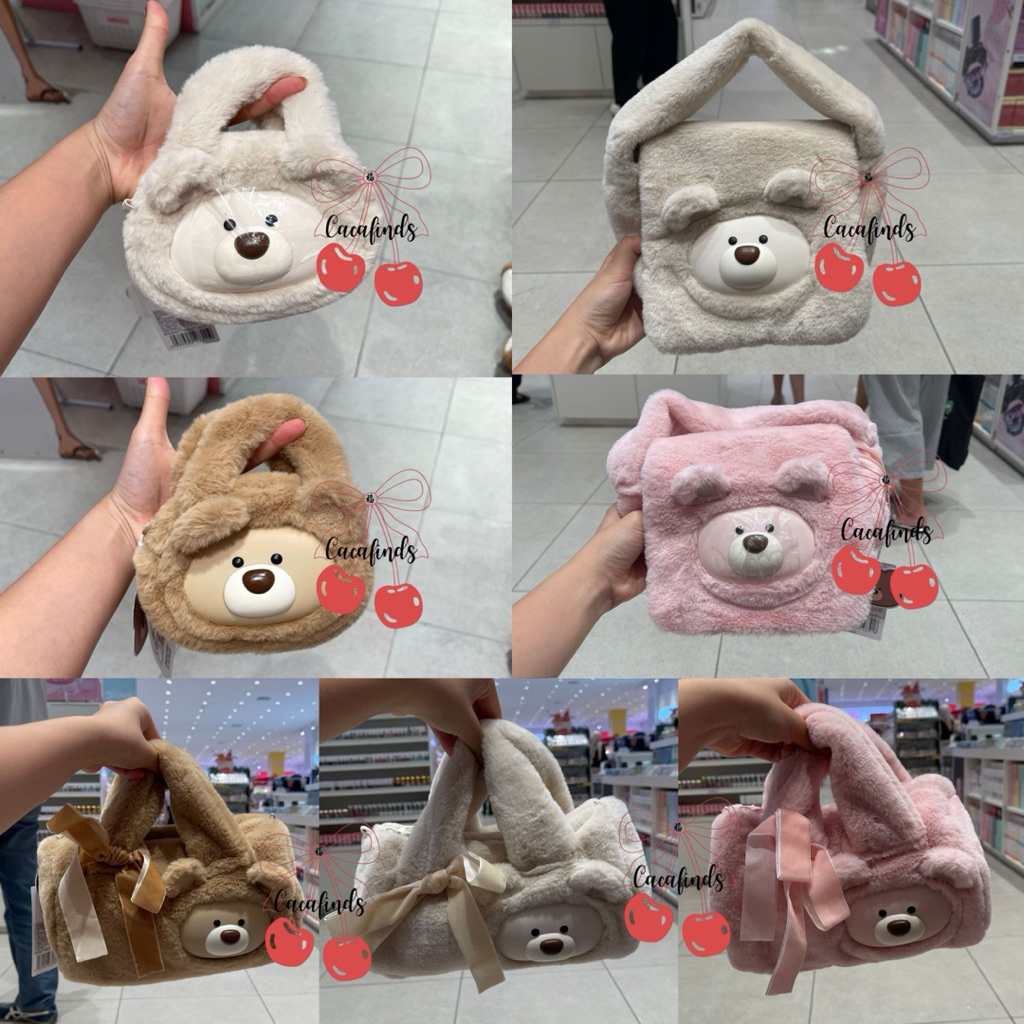 MINISO Teddy‼️Plush Handheld Crossbody Bag / Tas Selempang / Hand Bag Teddy Bear Bulu Collection (Pi