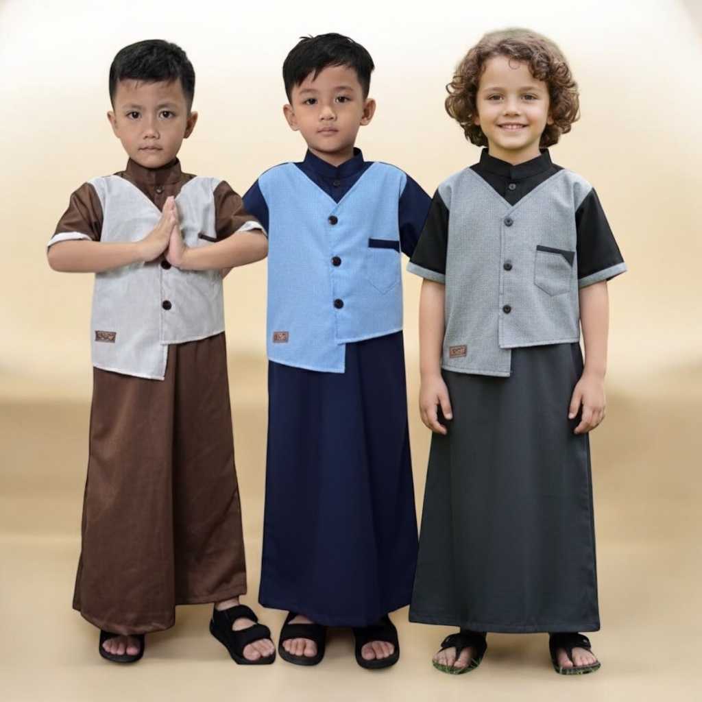 Jubah Gamis Anak Laki laki Ghazi Baju Koko Gamis Rompi 1-10 tahun
