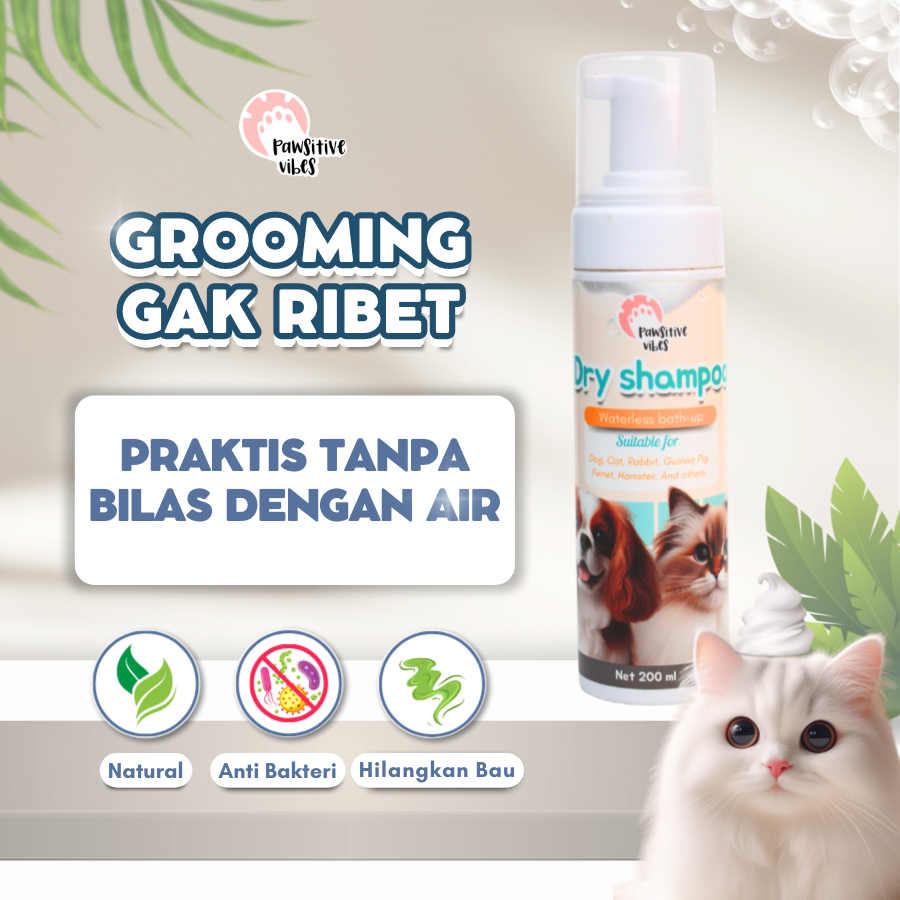 PET DRY SHAMPOO Anjing Kucing 200ml - Shampo Foam Tanpa Bilas - Shampo Kering Hewan Peliharaan - Sha