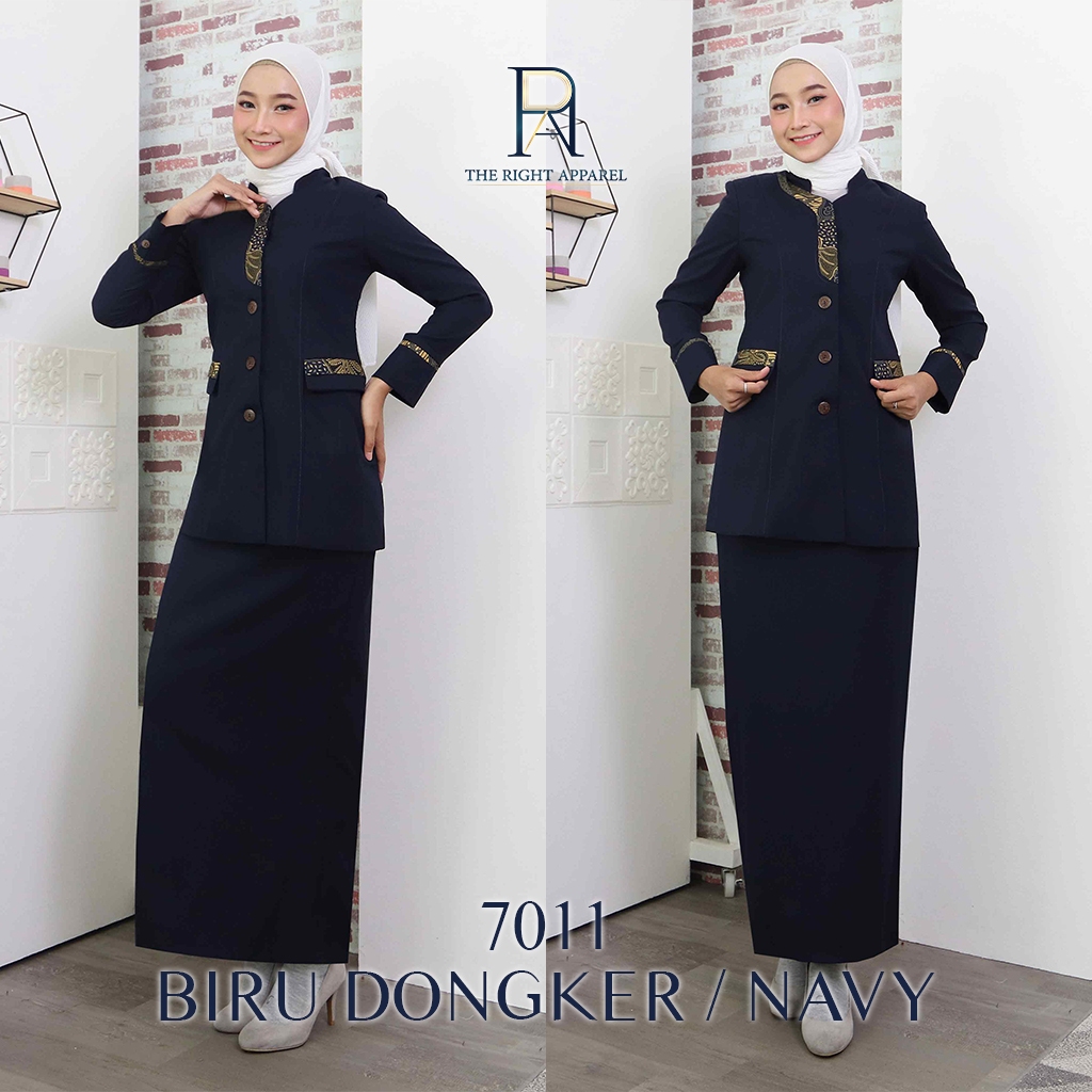 Blazer Seragam Wanita Kerah Shanghai /Mandarin Lengan Panjang Detail Variasi Batik Lurus Stelan ROK 