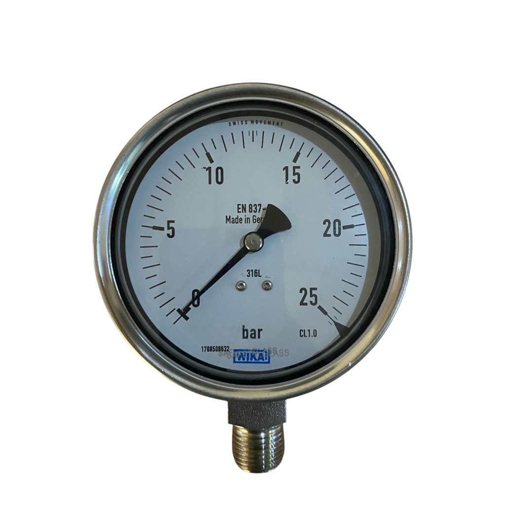 wika pressure gauge 4 inch bottom full ss 0-25 bar drat 1/2 npt