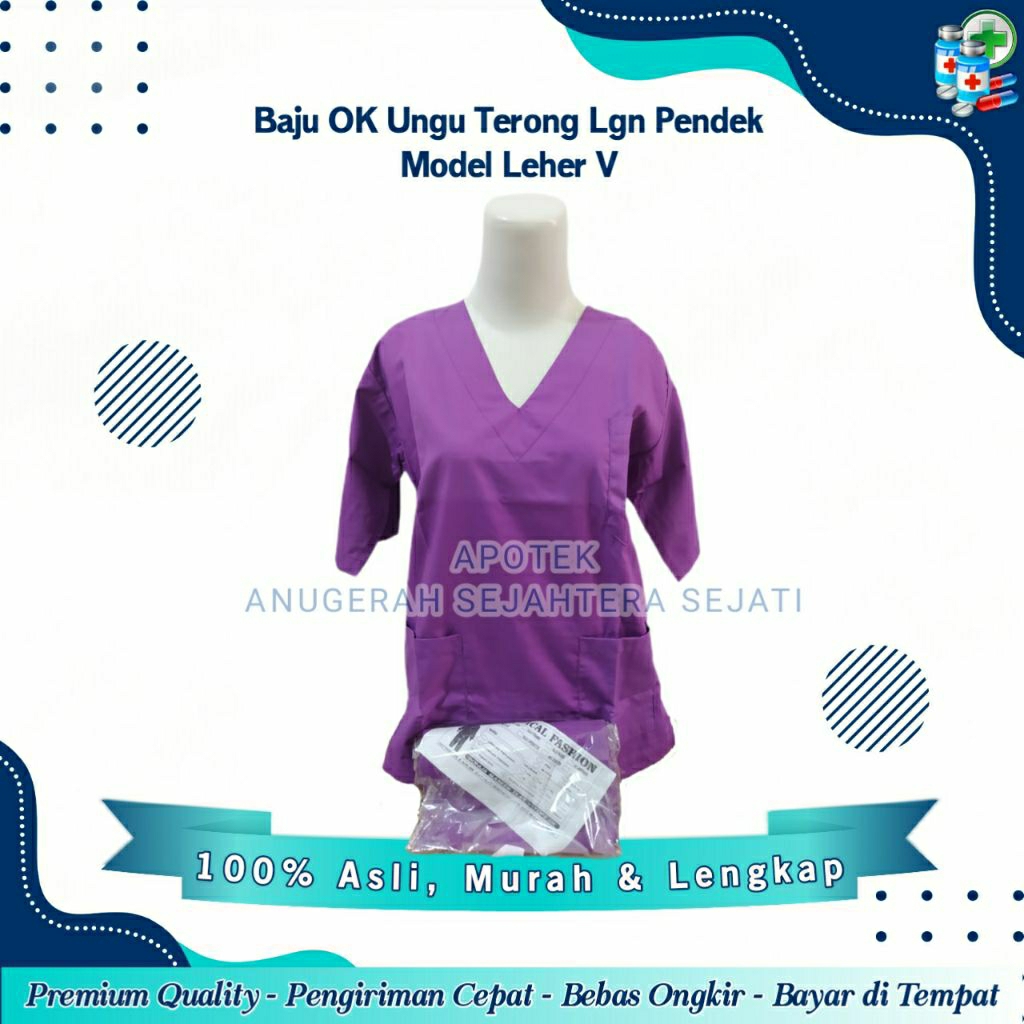 Baju OK / Baju Jaga Pria Dan Wanita / Lengan Pendek / Warna Ungu Terong Model Leher V
