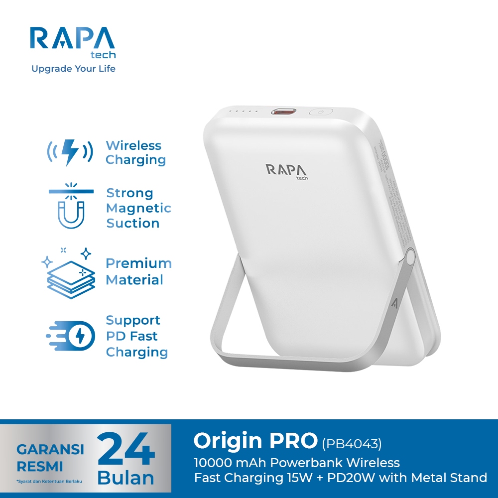 RAPAtech Powerbank Origin PRO 10000 mAh Wireless Fast Charging 15W + PD 20W with Metal Stand