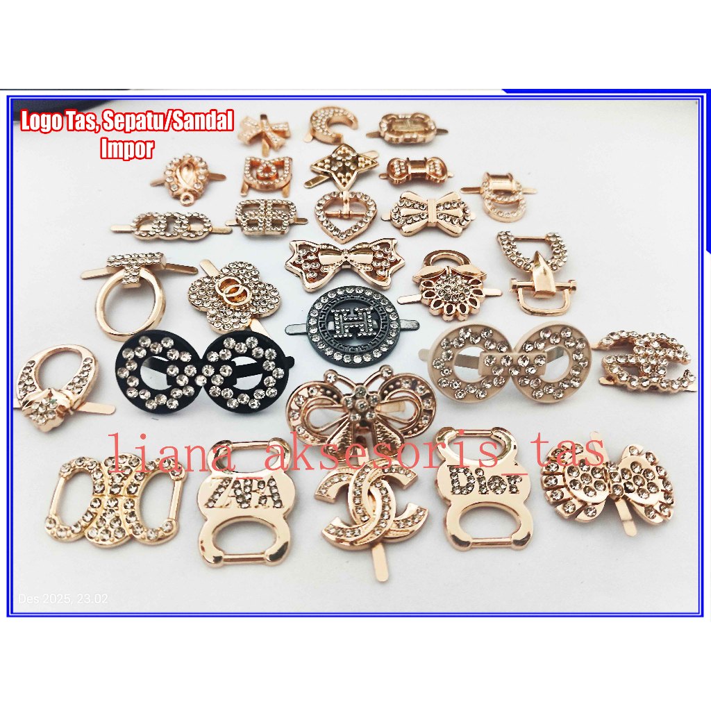 isi 2 biji - AKSESORIS SANDAL SEPATU Bahan Alloy LOGO SEPATU - BROS TAS SEPATU UNTUK HIASAN SEPATU -