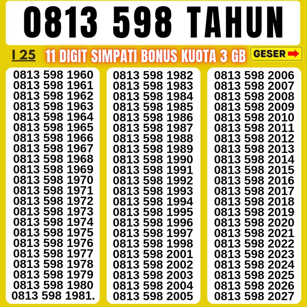 NOMOR CANTIK 11 DIGIT TELKOMSEL TAHUN LAHIR 369 BONUS KUOTA 3GB NOMOR CANTIK 369 TELKOMSEL 4G 5G NOC