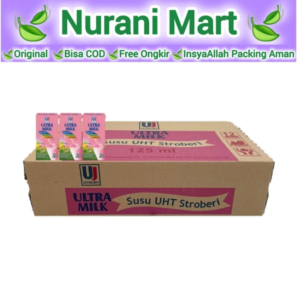 Ultra Milk Strawberry 1 Dus Karton 125 Ml x 40 Pcs - Susu UHT Ukuran Kecil