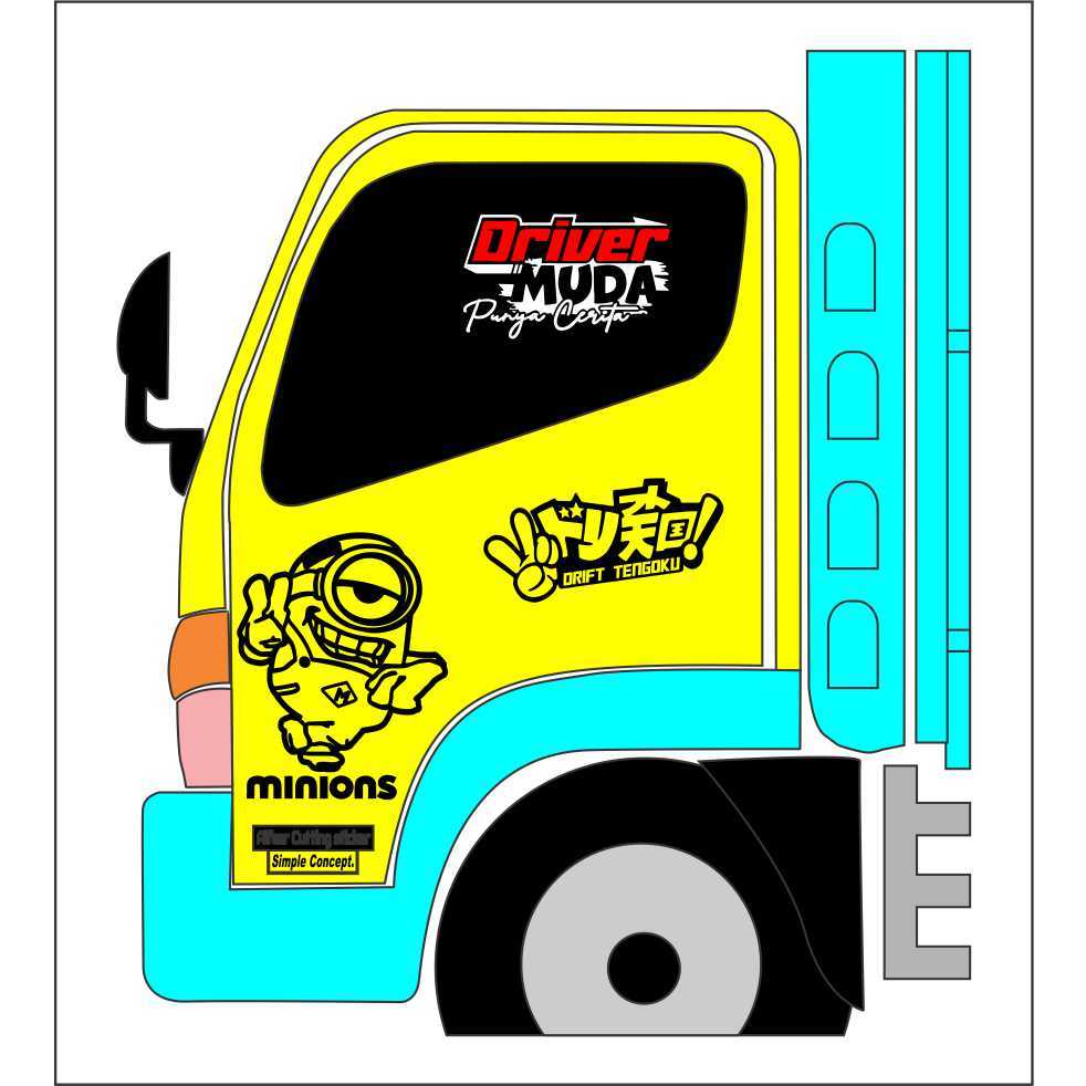 STIKER TRUK PINTU KACA TRUK MINION DRIVER MUDA