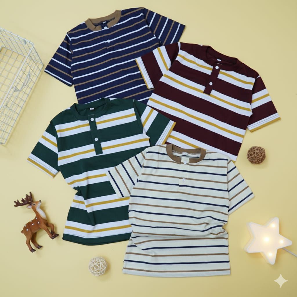 Kaos anak cowok salur kancing depan 5-12 tahun