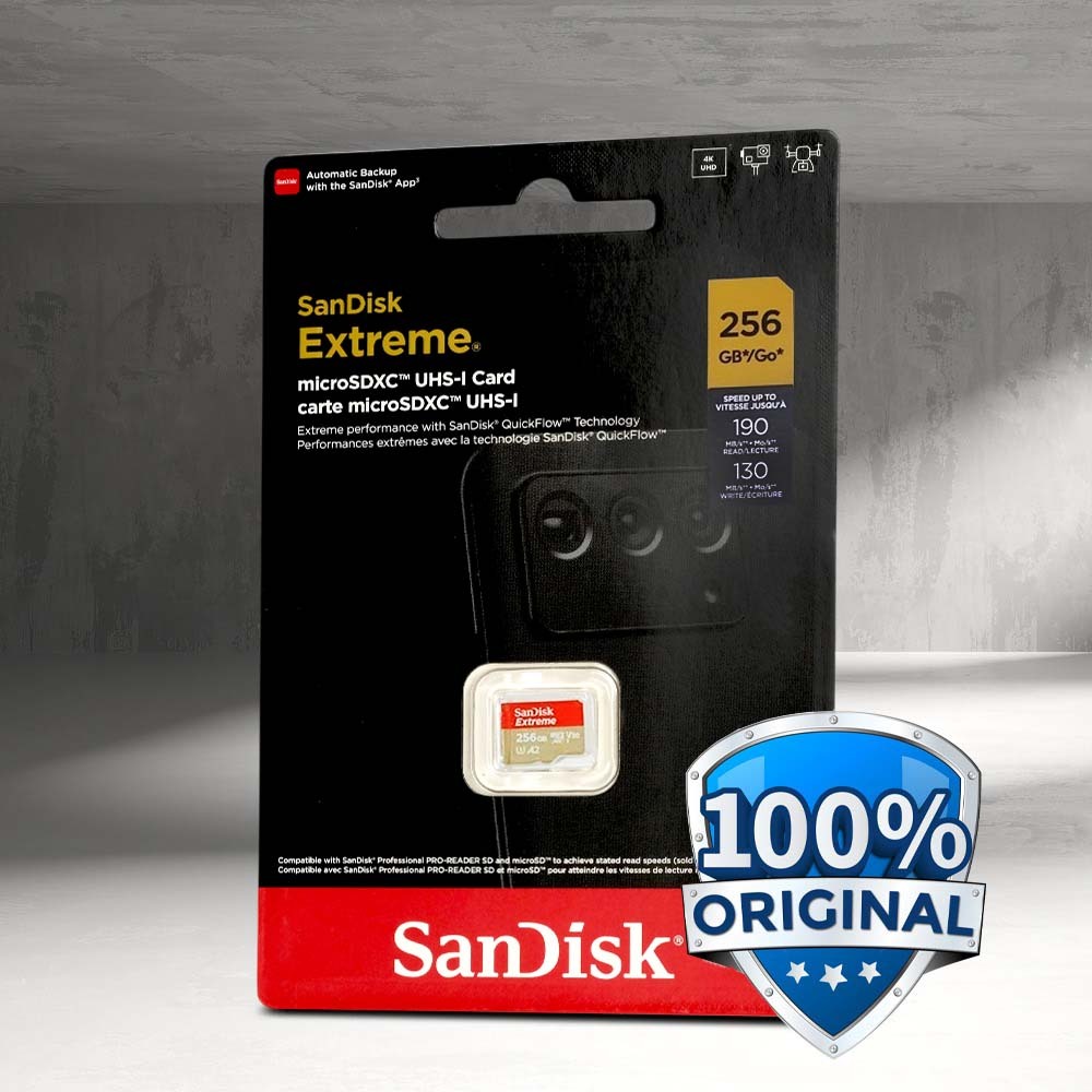 256GB SanDisk Extreme microSDXC V30 A2 U3 SDSQXAV Kartu Memori 100% Original dengan Teknologi QuickF