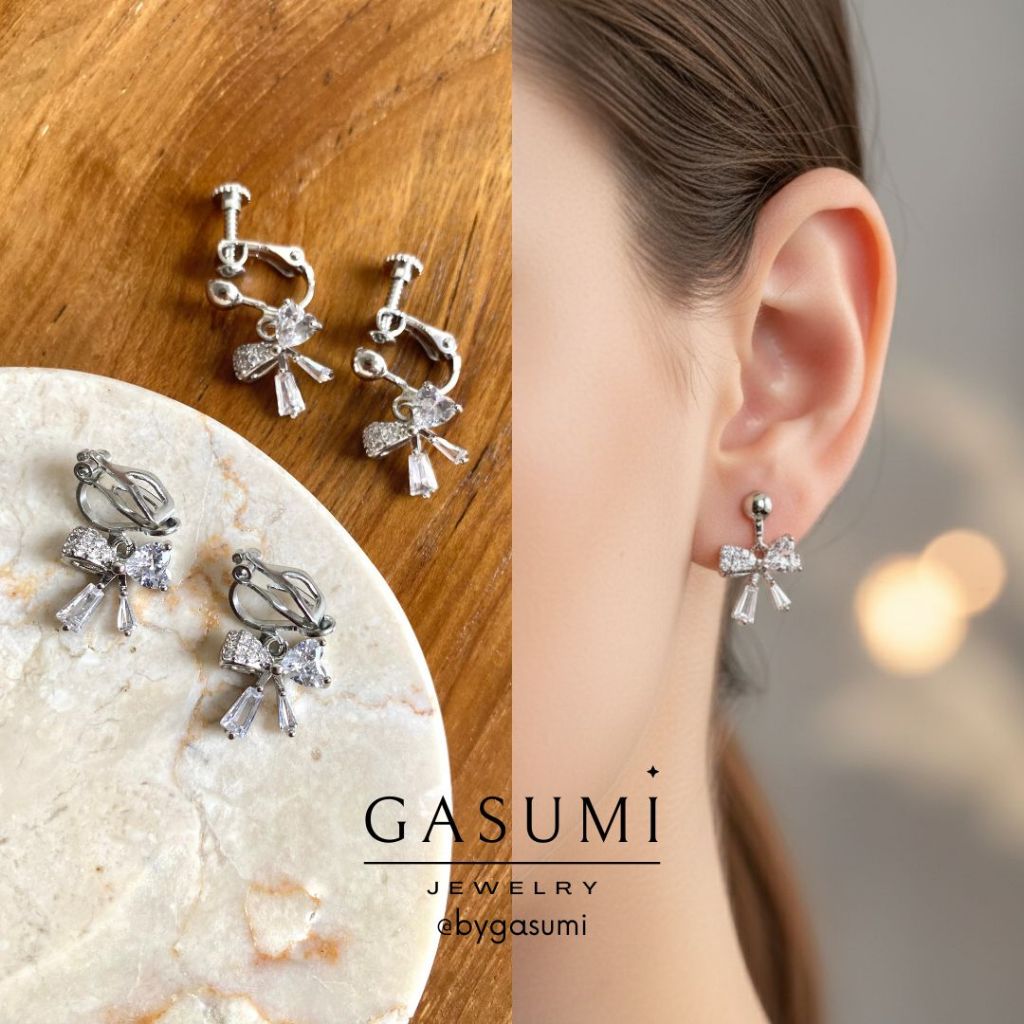 REVALINA - Anting Tanpa Tindik Jepit Batu Kristal White Pearl Earclip Mutiara Putih Drop Elegan Gold