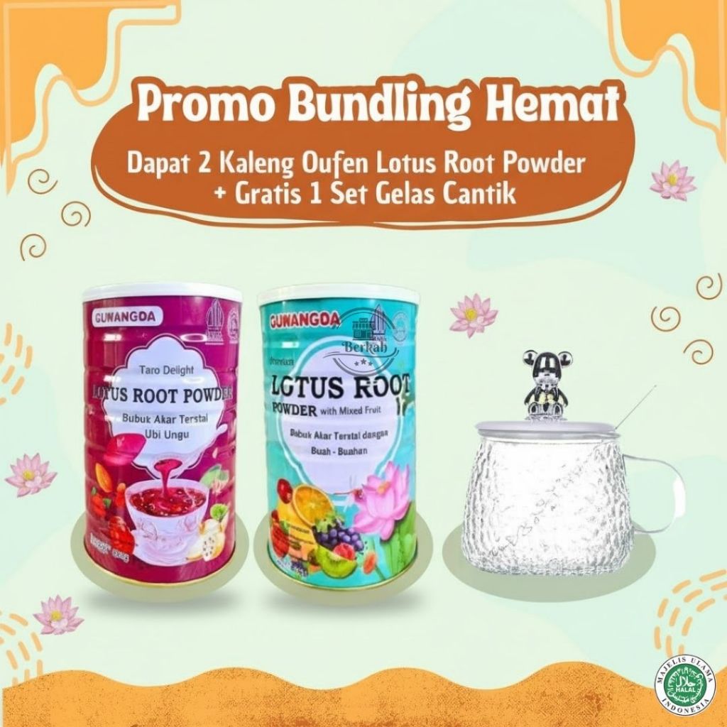 BELI 2 FREE GELAS + SENDOK - OUFEN LOTUS ROOT POWDER | RASA UBI UNGU & BUAH