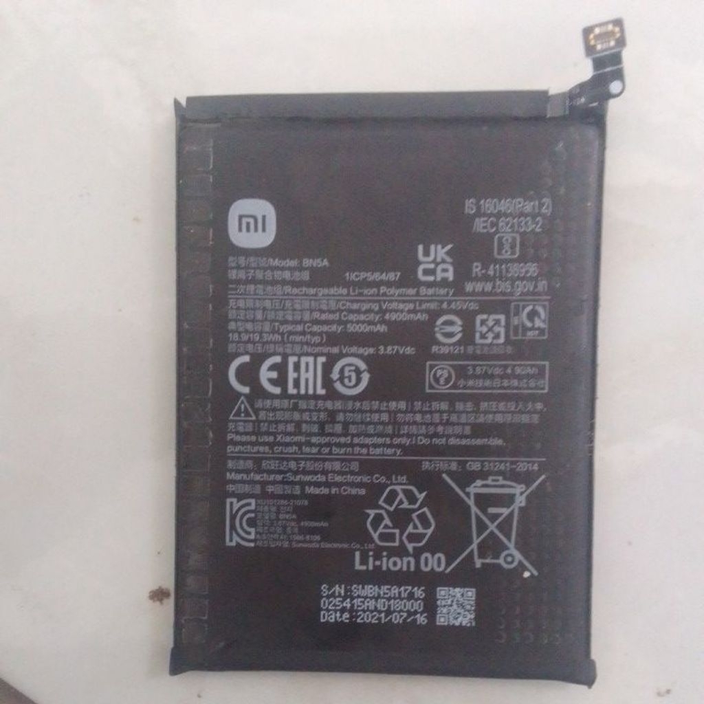 baterai redmi 10 BN5A copotan