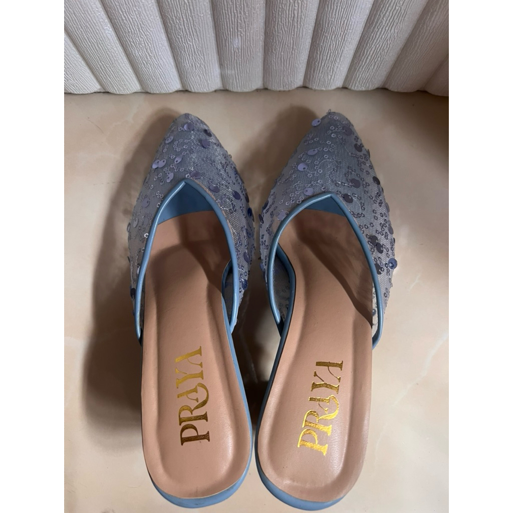 Heels Pengantin Brokat, Motif Payet, Hak 7 cm