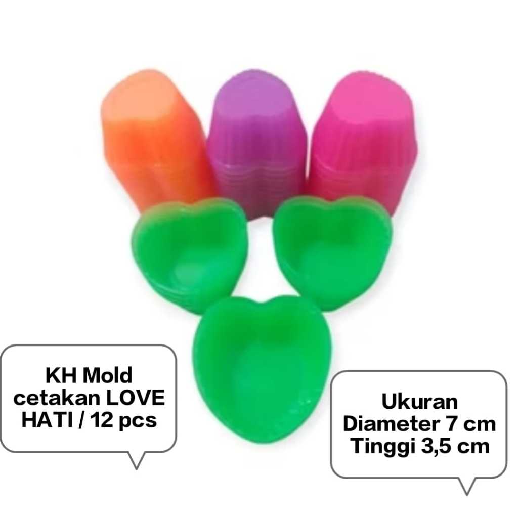 12 pcs KH Mold cetakan LOVE HATI kue putu ayu, kue pesta puding agar jelly plastik murah bahan FOOD 