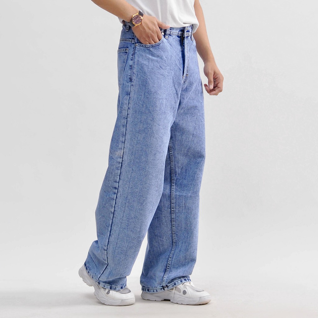 Nevaro Denim - Celana Panjang Jeans Pria Baggy Skena Loose Denim Korean Style Gombrong