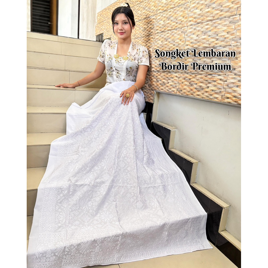 Kamen Lembaran Bordir Premium Songket Bali Special Putih | Kamen Putih