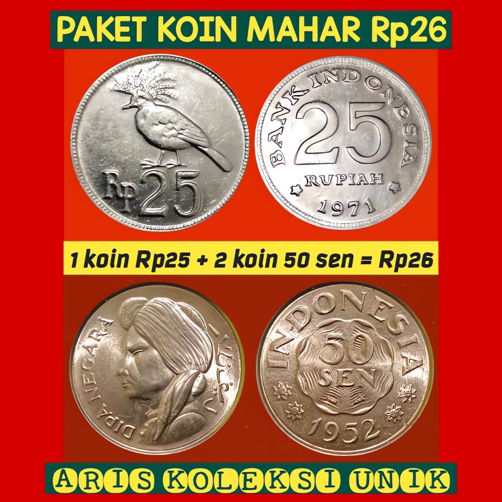 set koin mahar uangkuno Rp26 Rupiah - dapat 3 koin asli