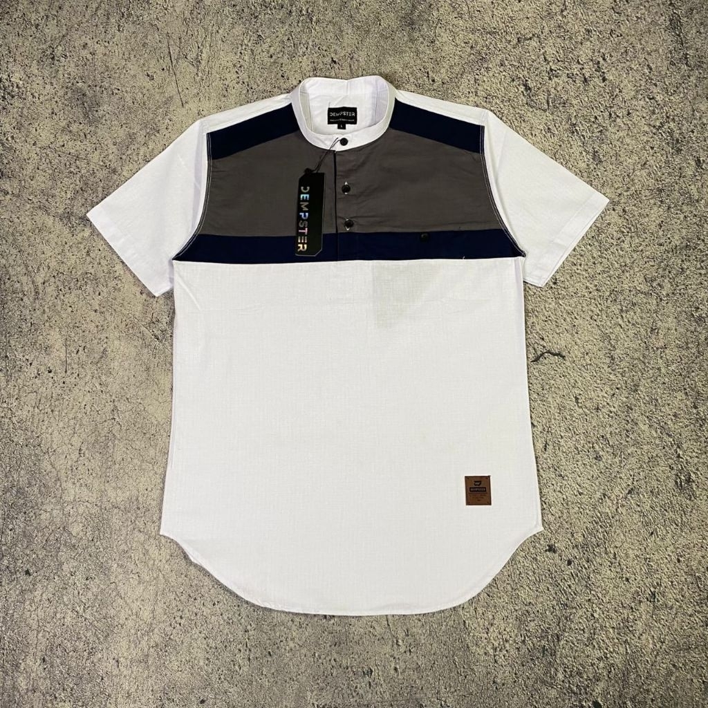 Baju Koko KURTA Pria Muslim lengan pendek kerah Shanghai