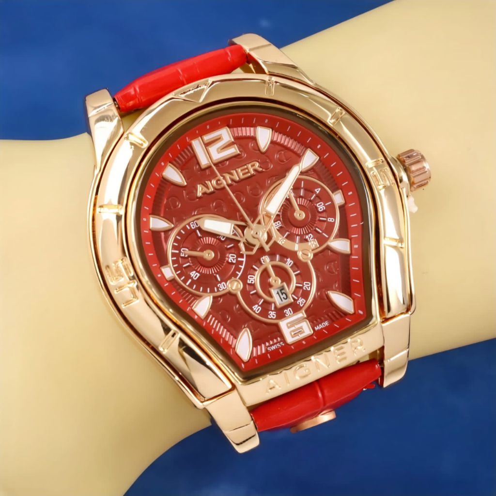 AIGNER Rose Gold Chronograph Watch – Jam Tangan Elegan Wanita Tali Putih