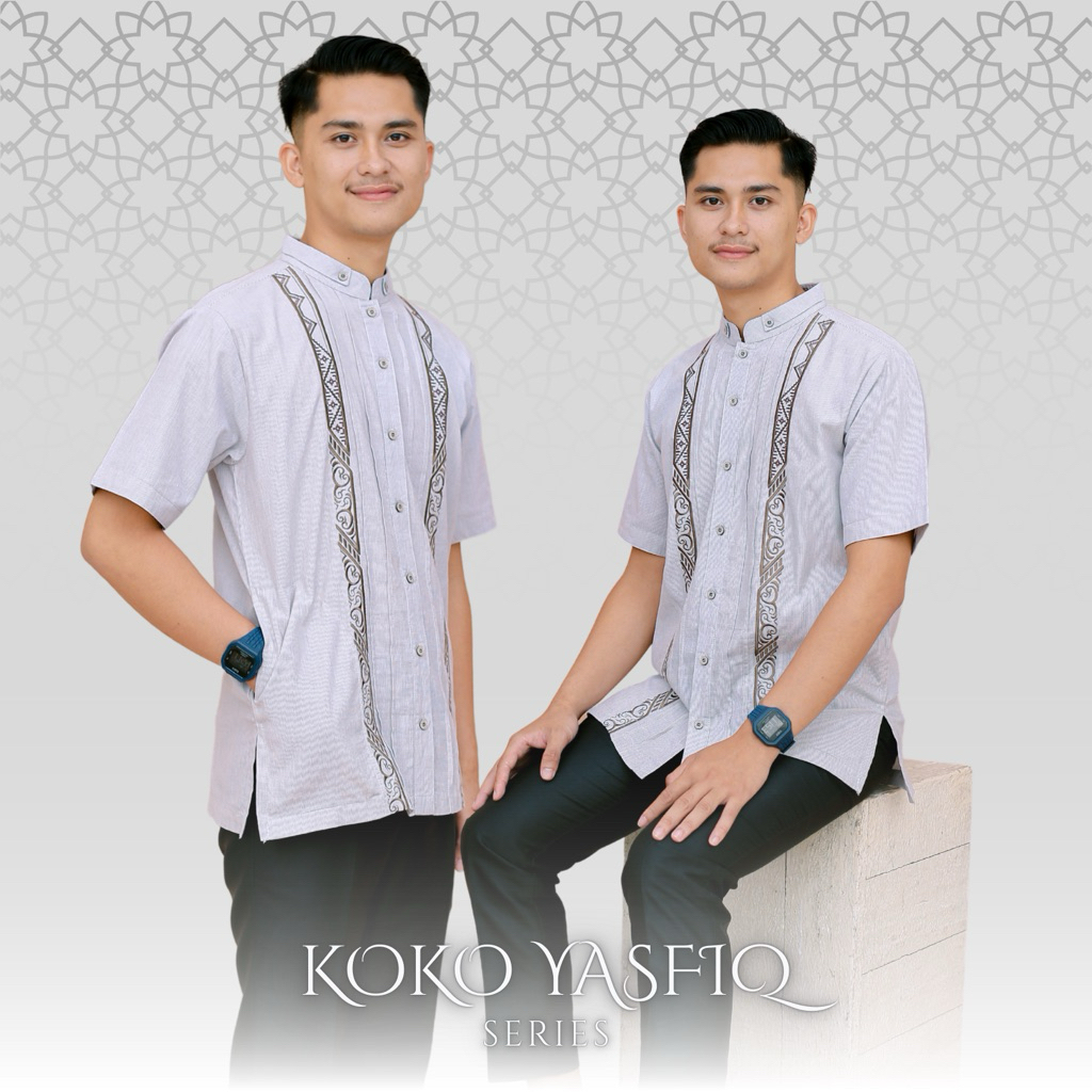 ASRIYANI Baju Koko Yasfiq Lengan Pendek Motif Bordir Kombinasi Warna Katun bikin Adem
