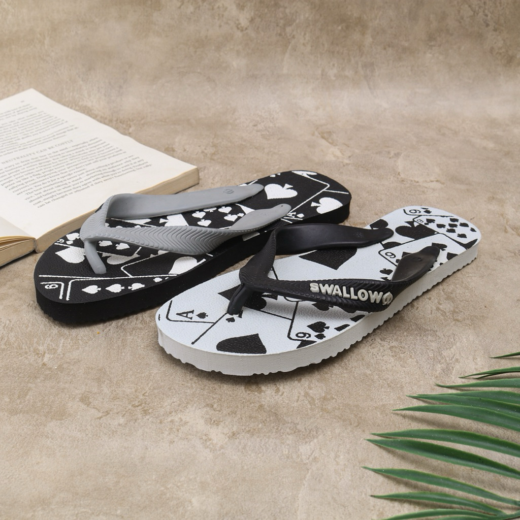 swallow sandal jepit 100% original authentic special edition kartu magician hitam putih black & whit