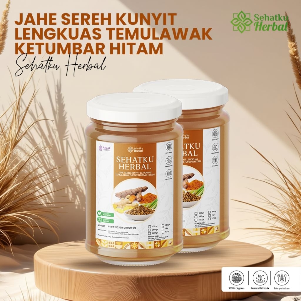 SEHATKU HERBAL TEH JAHE SEREH KUNYIT LENGKUAS TEMULAWAK KETUMBAR HITAM RIMPANG JSR KEMASAN BOTOR JAR