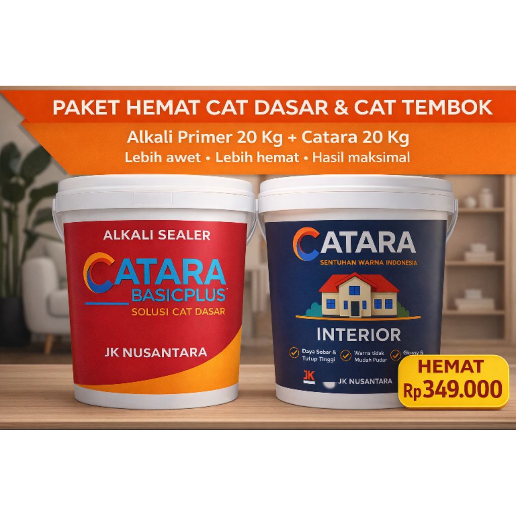 Paket Hemat Cat Dasar Alkali Primer 20kg + Cat Tembok CATARA Interior 20kg | Cat Rumah Awet
