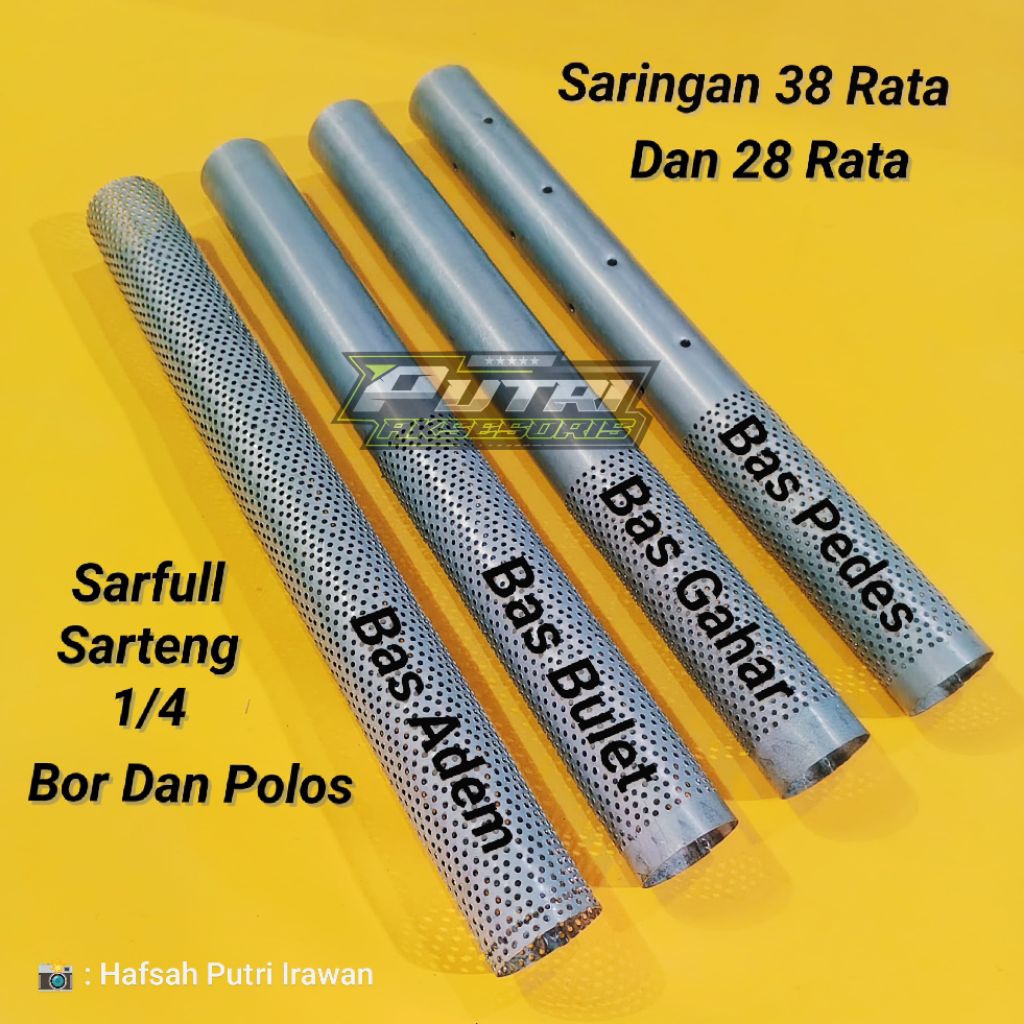 Saringan Knalpot Racing Inlet 38 Rata Dan 28 Rata Sarfull, Sarteng, 1/4 Panjang 40cm Lubang 2mm, Cop