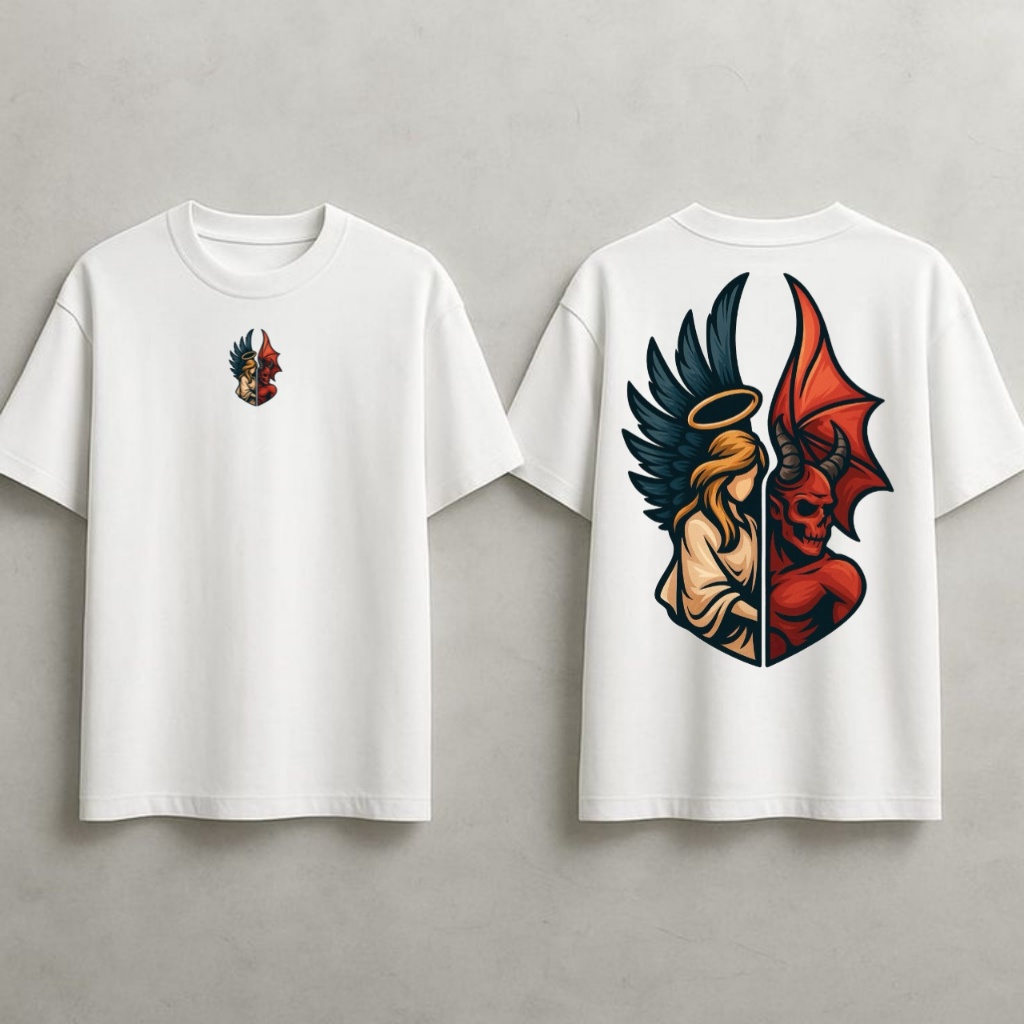Kaos Distro Pria wanita Premium tshirt Logo malaikat dan iblis