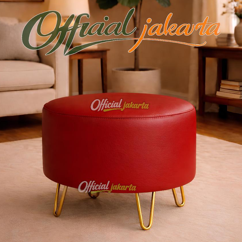 Stool Ottoman Minimalis Diameter 45cm | Bangku Duduk Sofa Puff Modern | Kursi Bulat Besi Kuat Ruang 