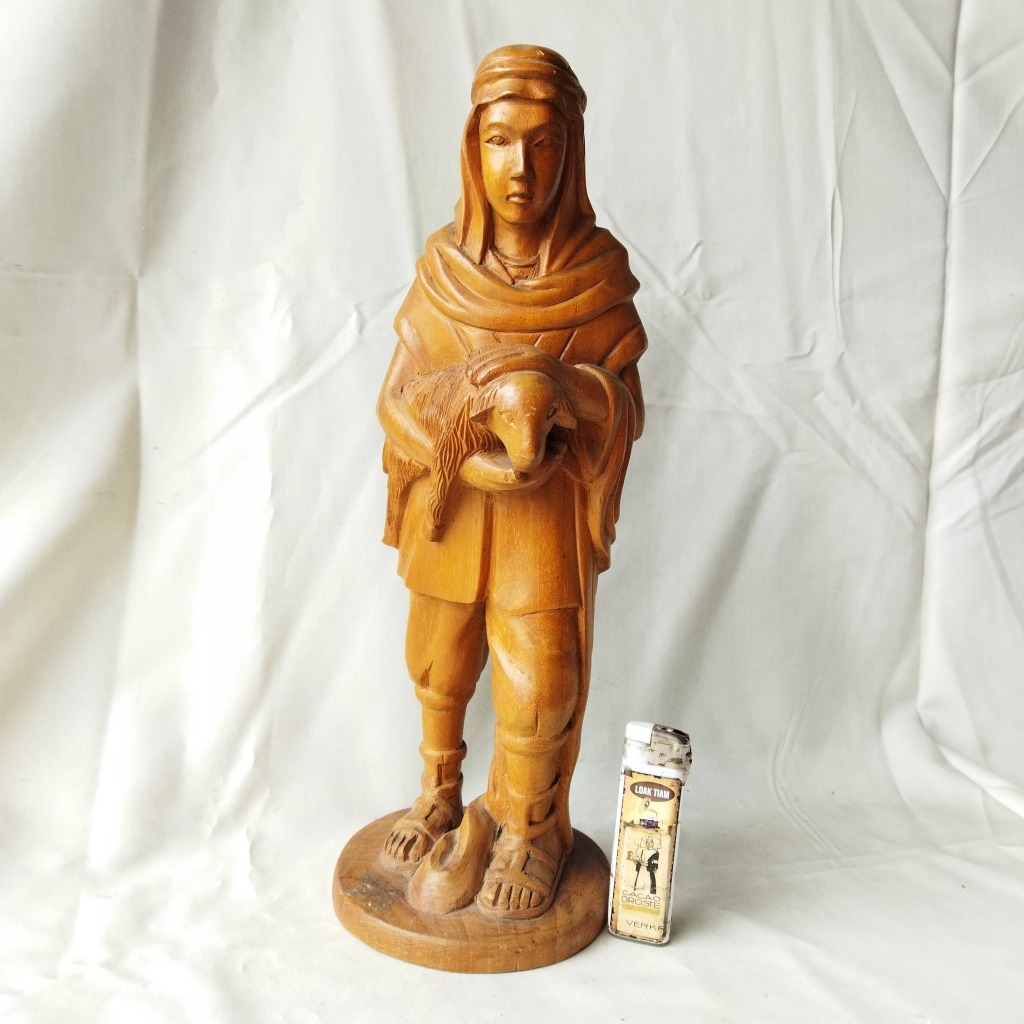 Pajangan Vintage Patung Kayu Gembala Domba