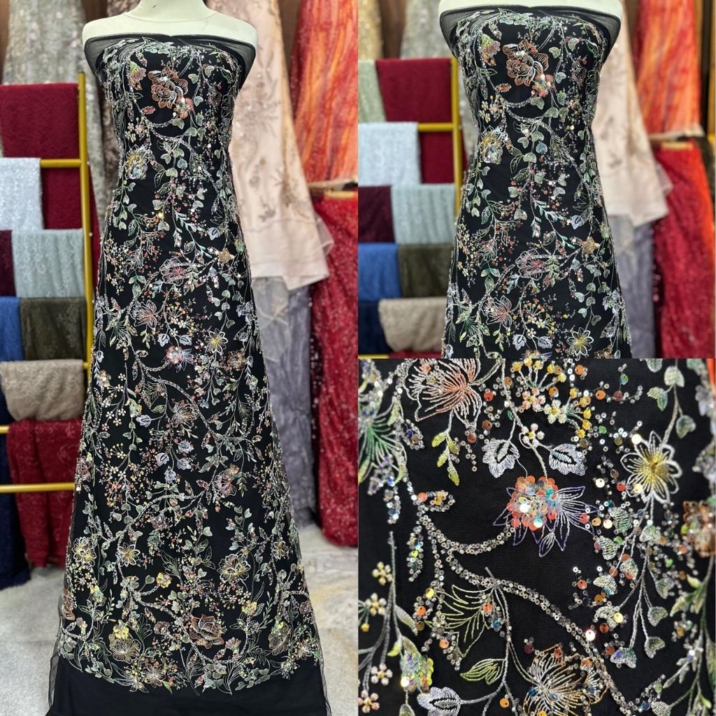 kain tille aurora valentino bunga garden payet accessories bunga timbul multitone quality premium/ka