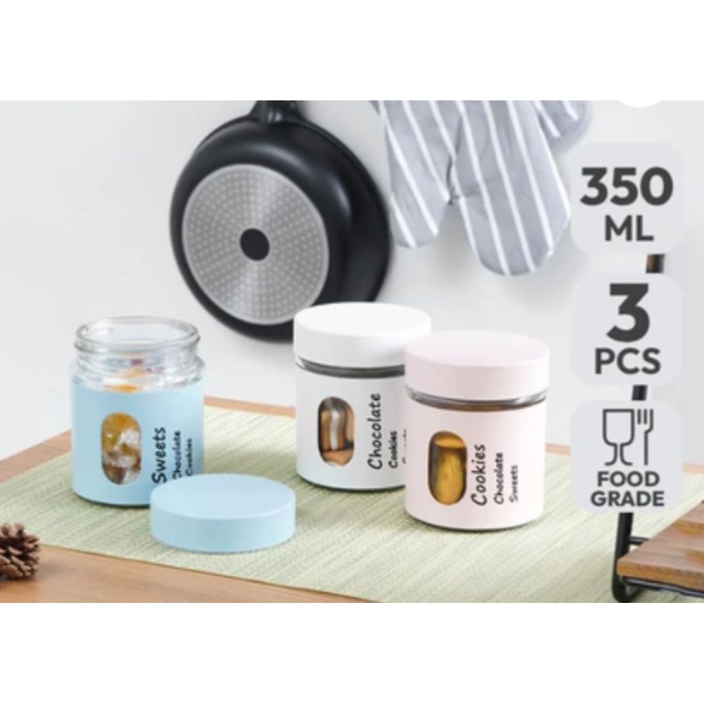 Informa Halston Stoples Kaca Mini Toples Estetik Toples Unik Toples Lebaran  350 MI Set 3 Pcs Transp