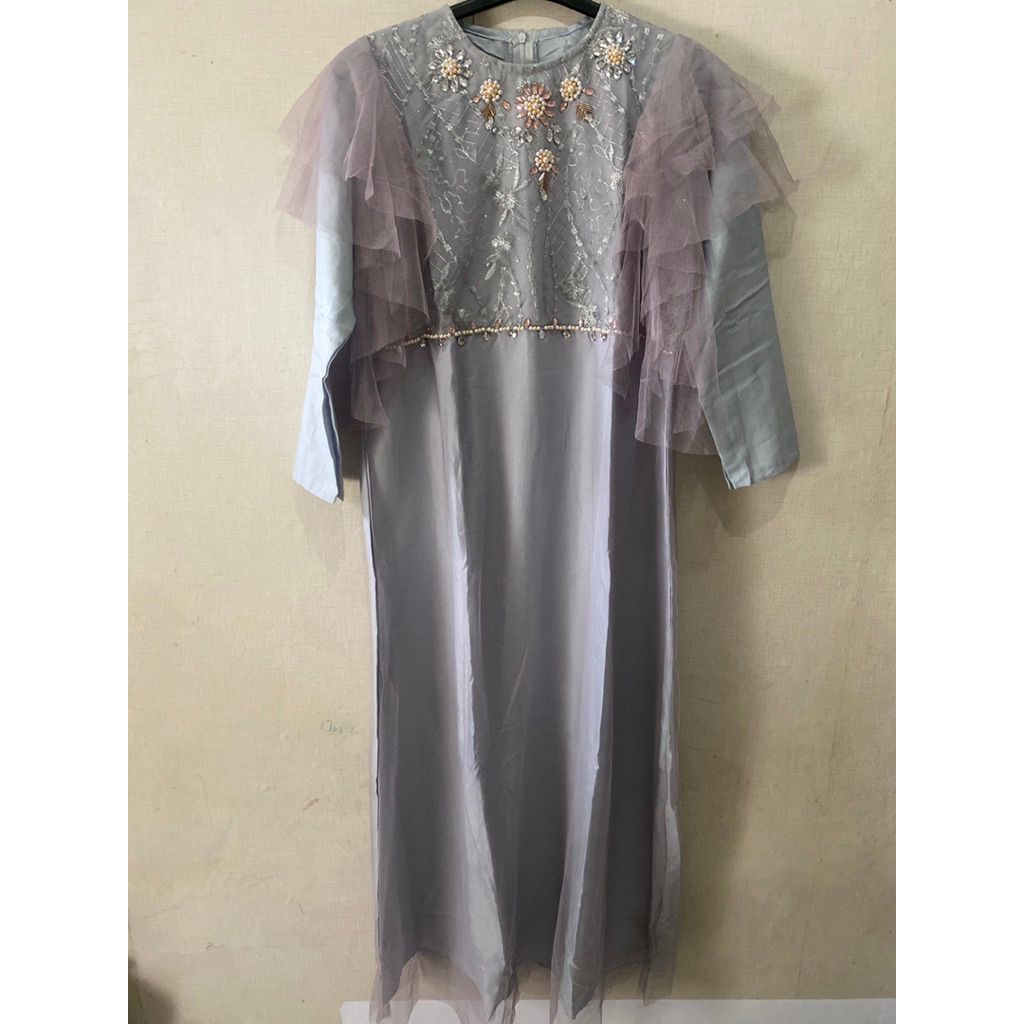 Gamis Brukat Abu Lilac