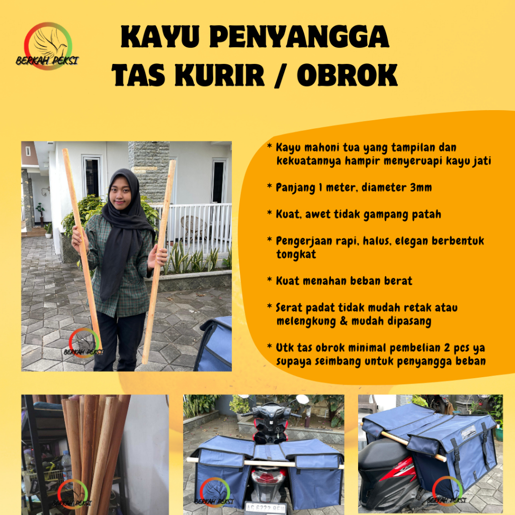 KAYU PENYANGGA TAS KURIR TAS OBROK TAS SRANDUL KAYU TONGKAT 1M KUAT AWET RAPI TEBAL 3mm KAYU MAHONI