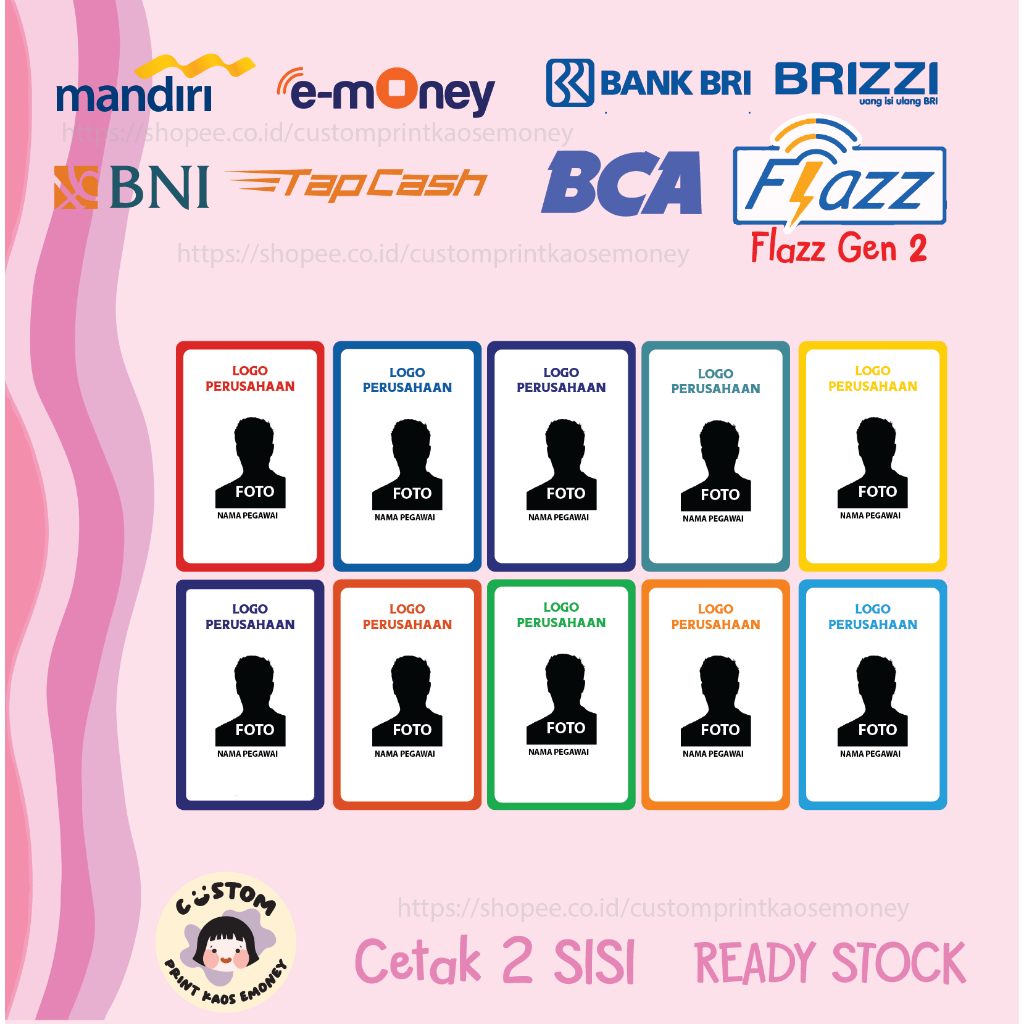 KARTU E MONEY E TOLL ID CARD CUSTOM PERUSAHAAN APAPUN MANDIRI EMONEY BRIZZI FLAZZ BCA - 2 SISI