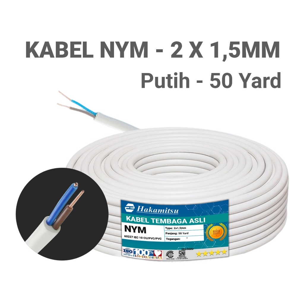kabel listrik NYM 2x1,5 mm kawat tunggal hakamitsu