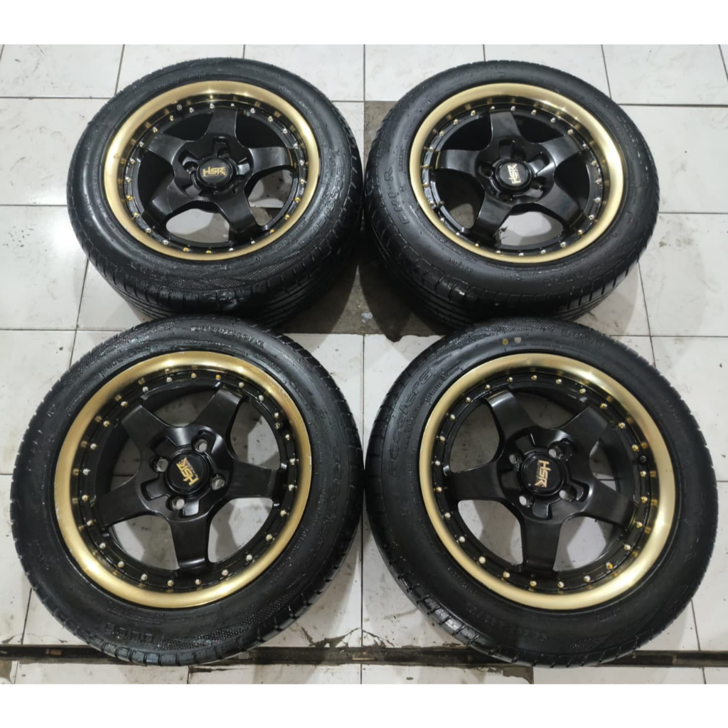 VELG MOBIL BEKAS RACING HSR BOB R15 4X100-+BAN 195 55 RING 15 CALYA SIGRA JAZZ MOBILIO BALENO SWIFT