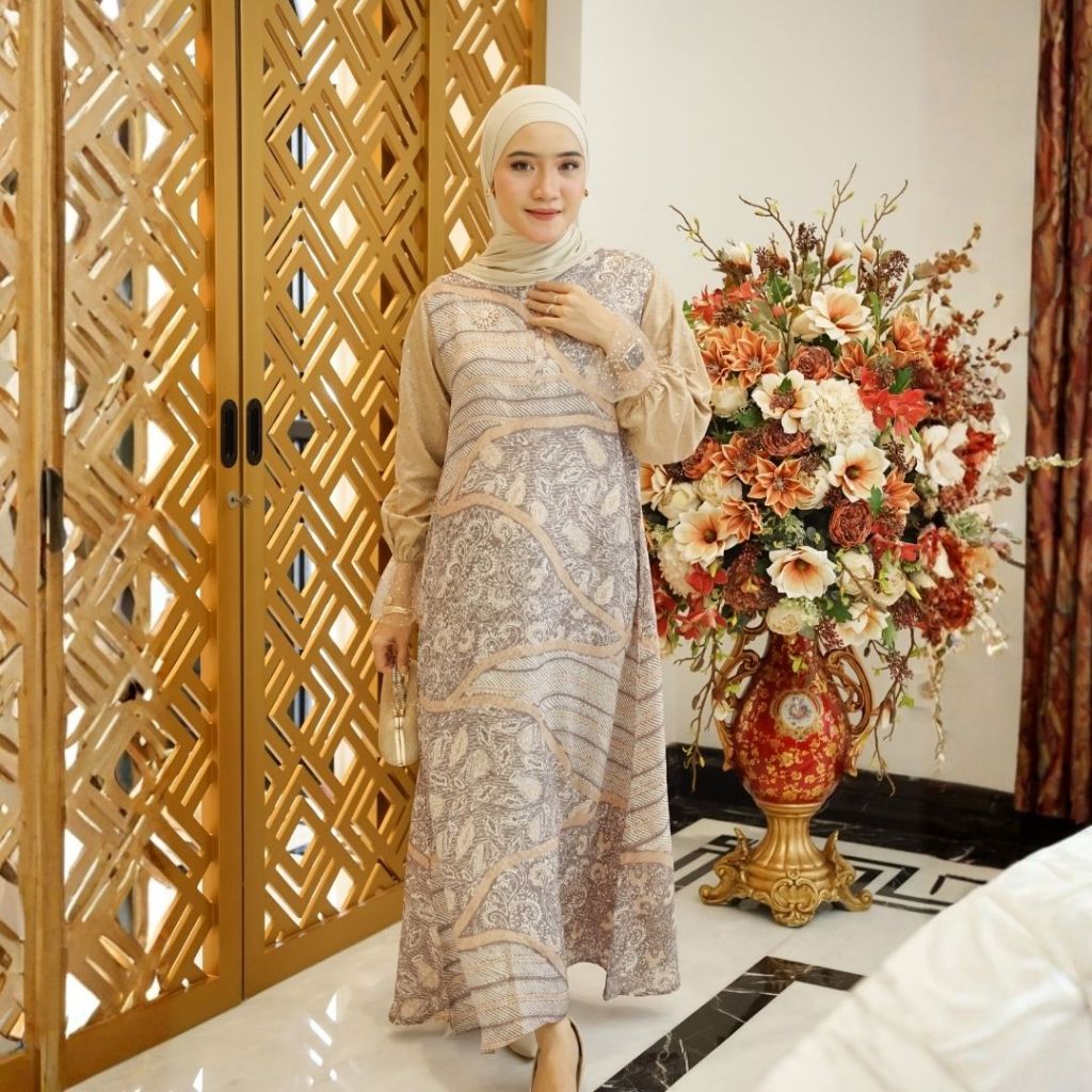 KINNAS BATIK ARISHA Dress Batik Modern Wanita Viscose Couple Kondangan