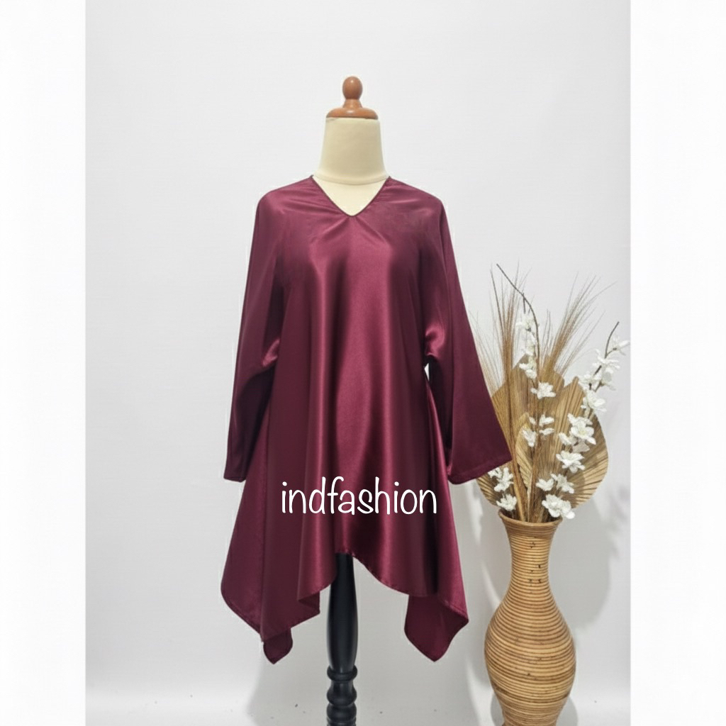 KEBAYA TUNIK SATIN- Atasan Polos Kebaya Polos Tunik Polos Kaftan Lebaran Seragam Guru Seragam Keluar