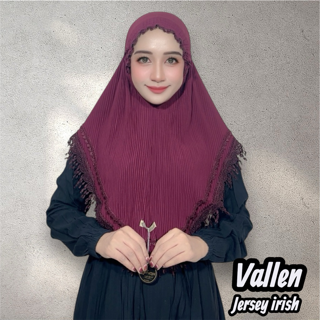 Hijab instan Vallen bergo kerut dahi jersey irish plisket renda tetes hujan by Alfaezya hijab wanita