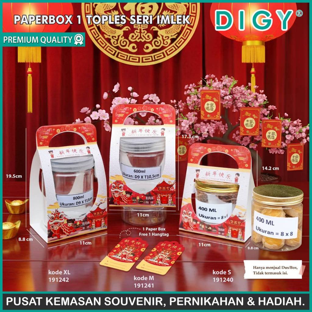 Paperbag Jinjing Toples Kue Kering Seri imlek/ Paper box isi 2 toples lebaran/Paper Box isi 1 Toples