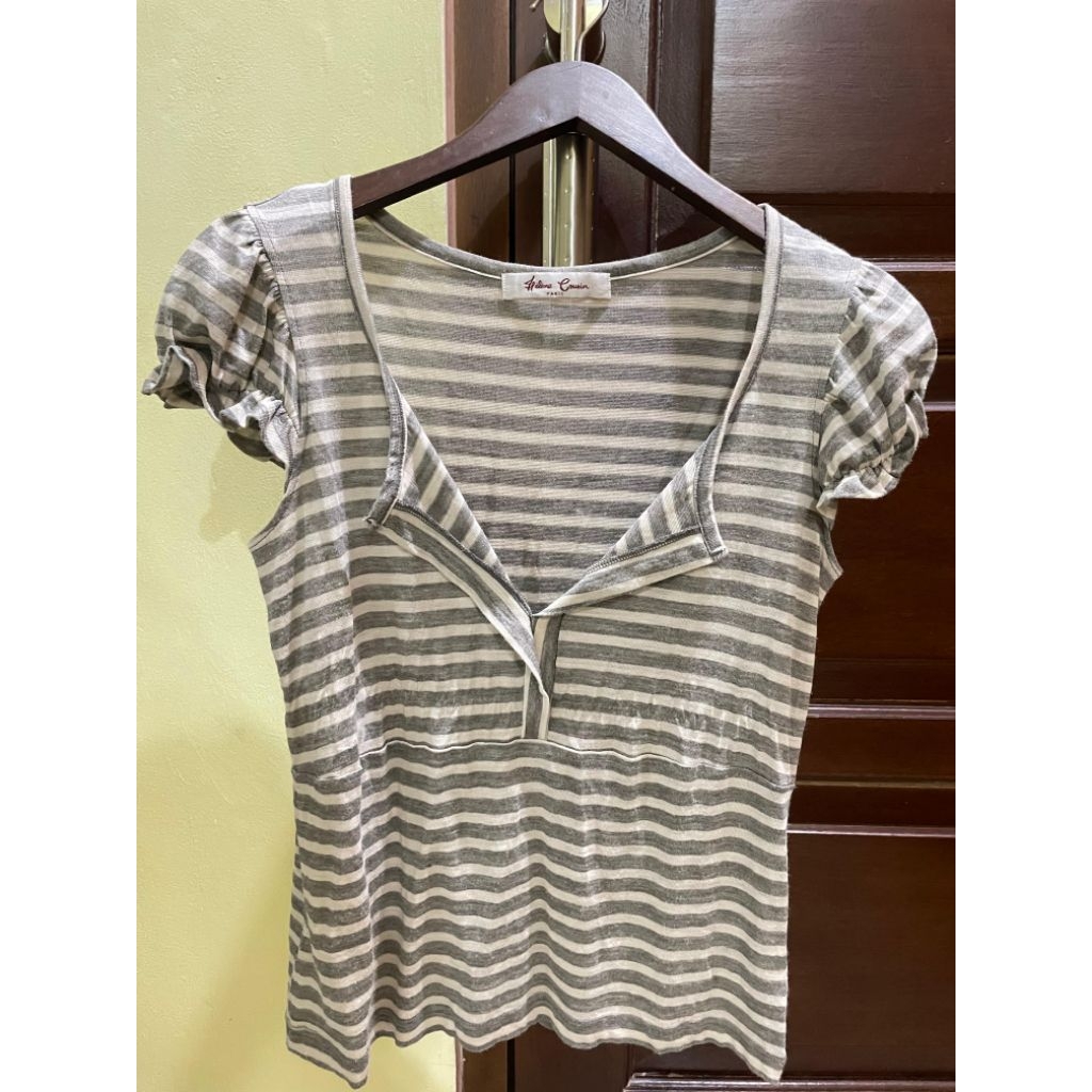 stripe y2k babydoll henley 2000's top
