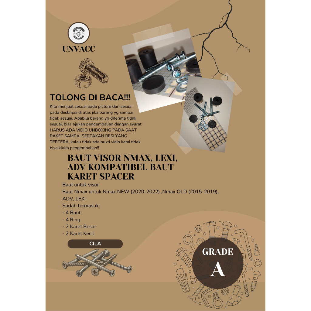 Baut Visor Nmax, Lexi, Adv kompatibel Baut Karet Spacer